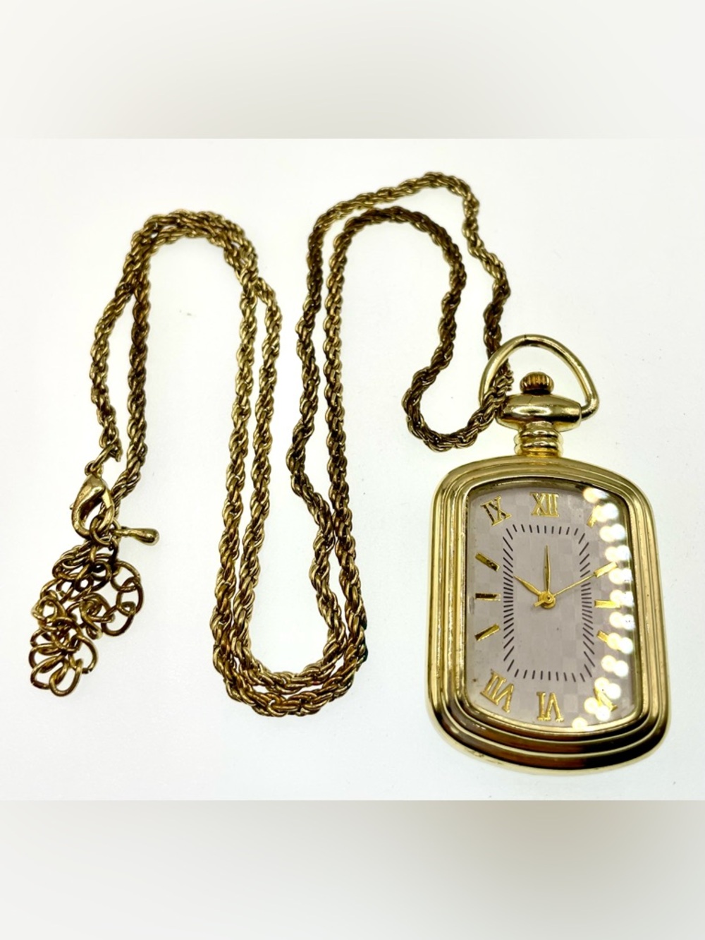 Vintage Pendant Watch Necklace Quartz Roman Numerals Gold Tone Retro 90s - Picture 5 of 8